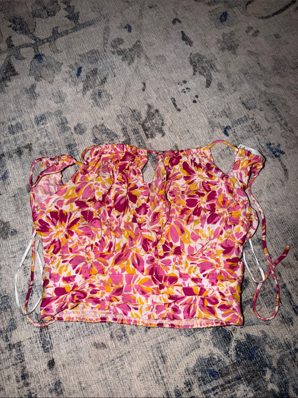 Floral Pink & Yellow Smocked Crop Top